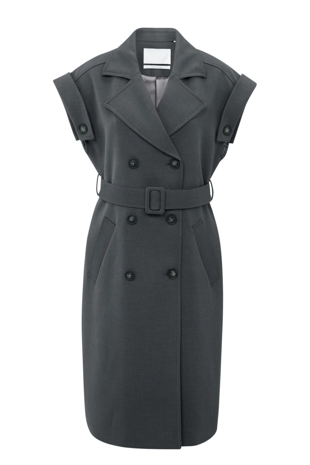 Sleeveless Belted Trench Dress in Charcoal