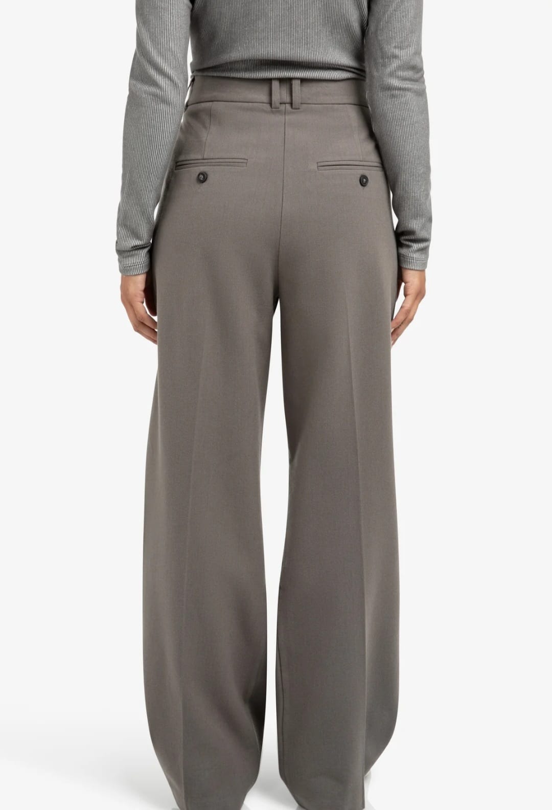 High-Waisted Wide-Leg Trousers in Taupe Grey