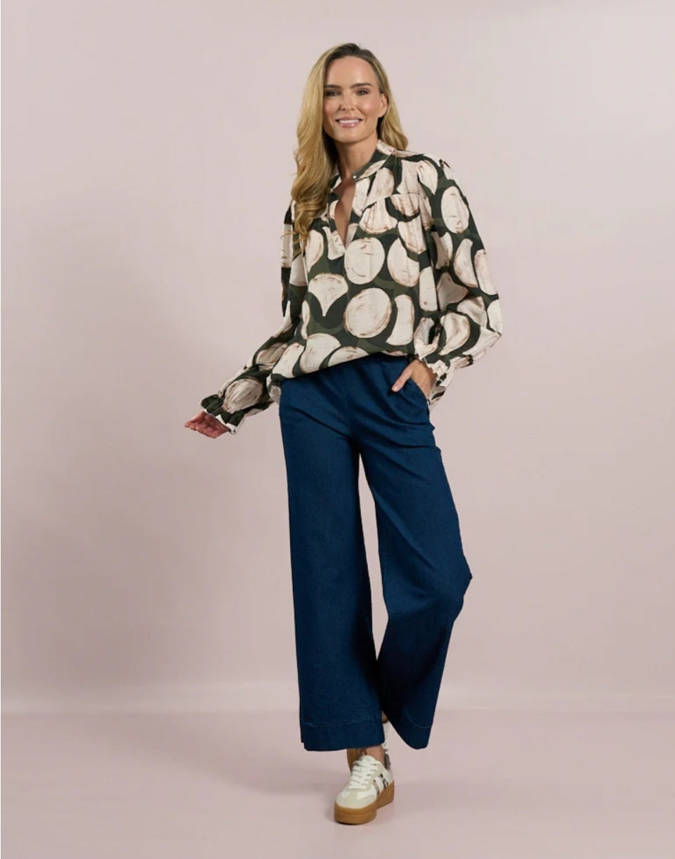 Deck khaki and cream sphere blouse