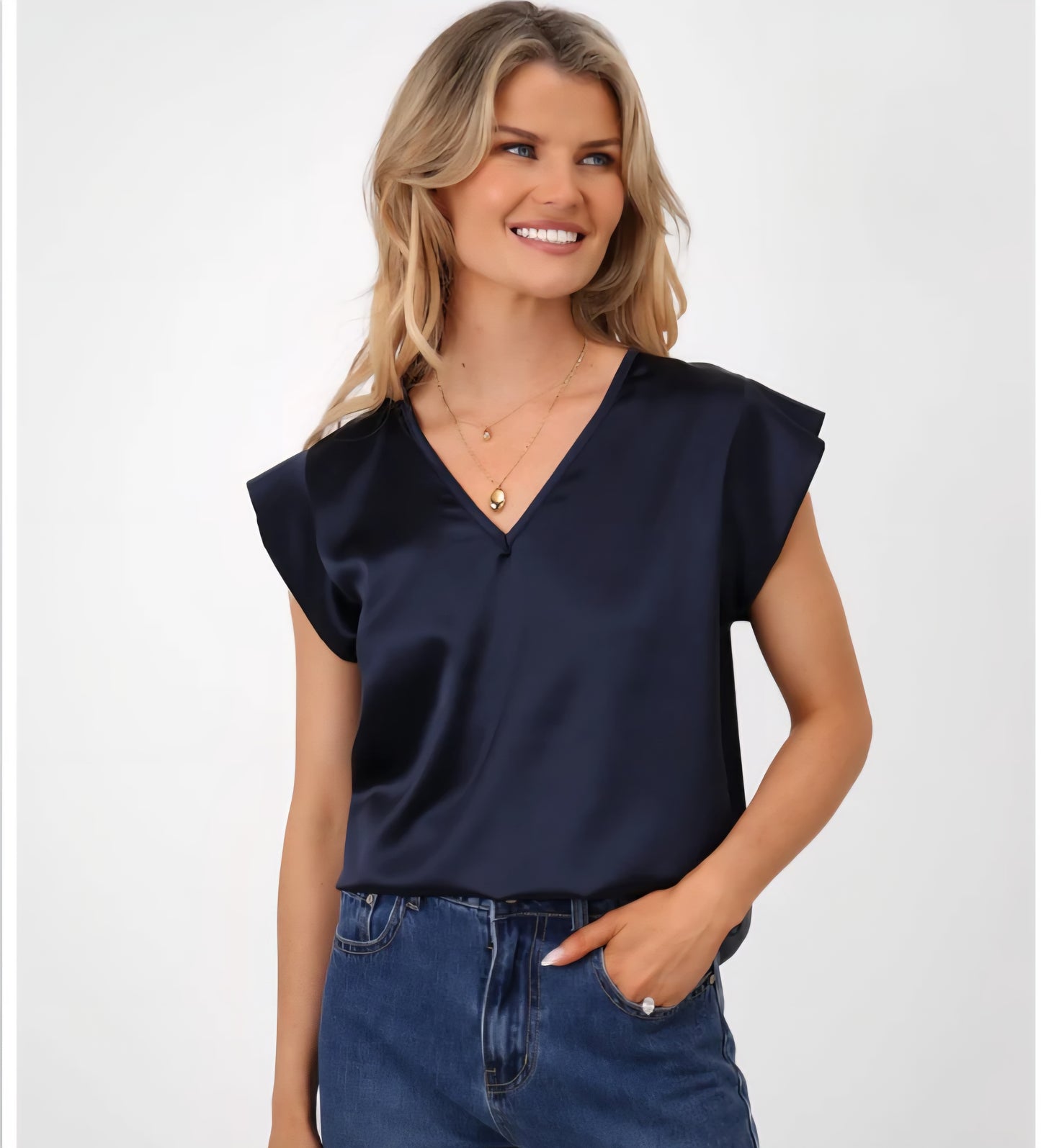Kate & Pippa navy Satin Top