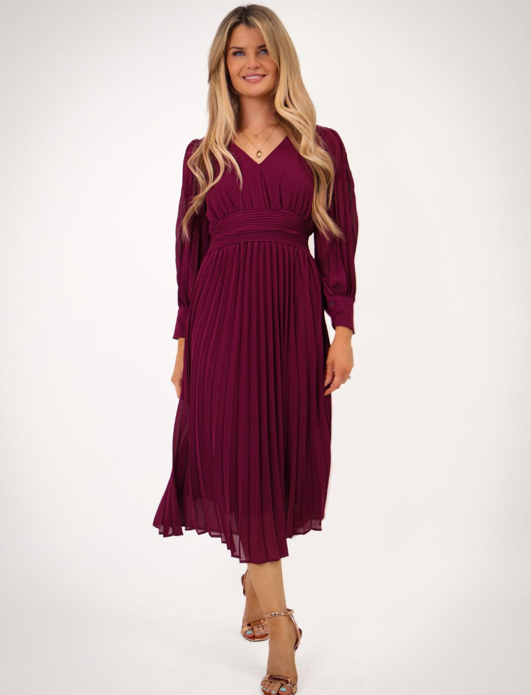 Kate and Pippa Wine Pleat dress