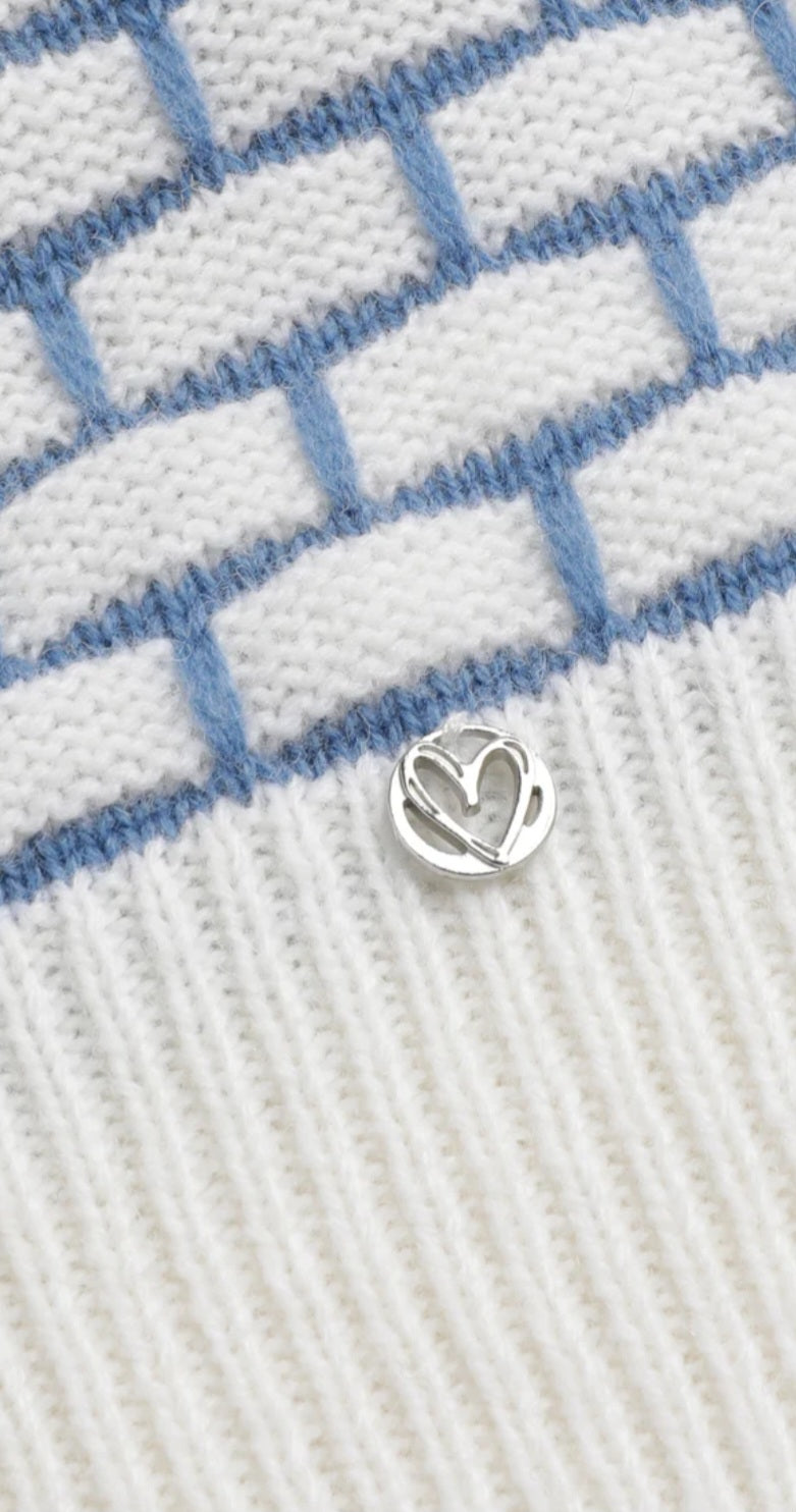 Marie Mero Geometric blue and white jumper