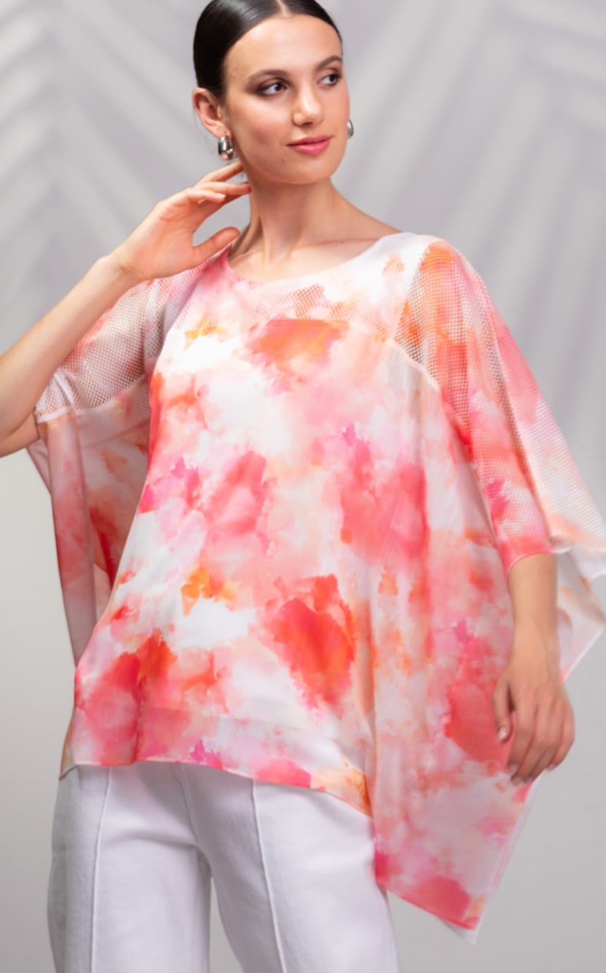 Orange and Pink Abstract Print Batwing Top