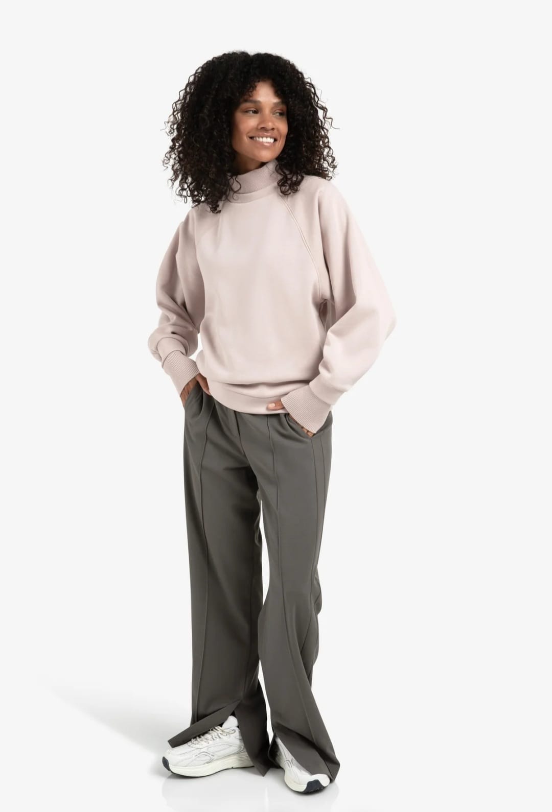 Blush Pink High-Neck Sweatshirt | Minimalist Relaxed-Fit Women’s Jumper