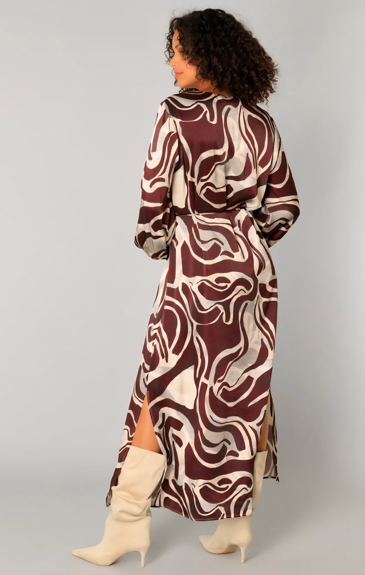 Yest swirl merlot and cream satin dress