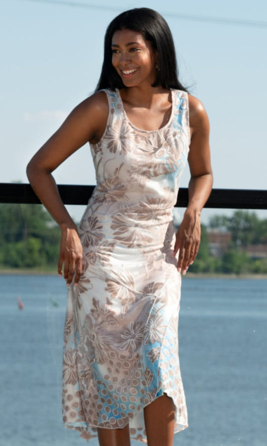 Alison Sheri Beige Flower Print Dress