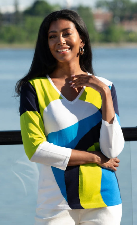 Alison Sheri Blue, White and Lime Jumper