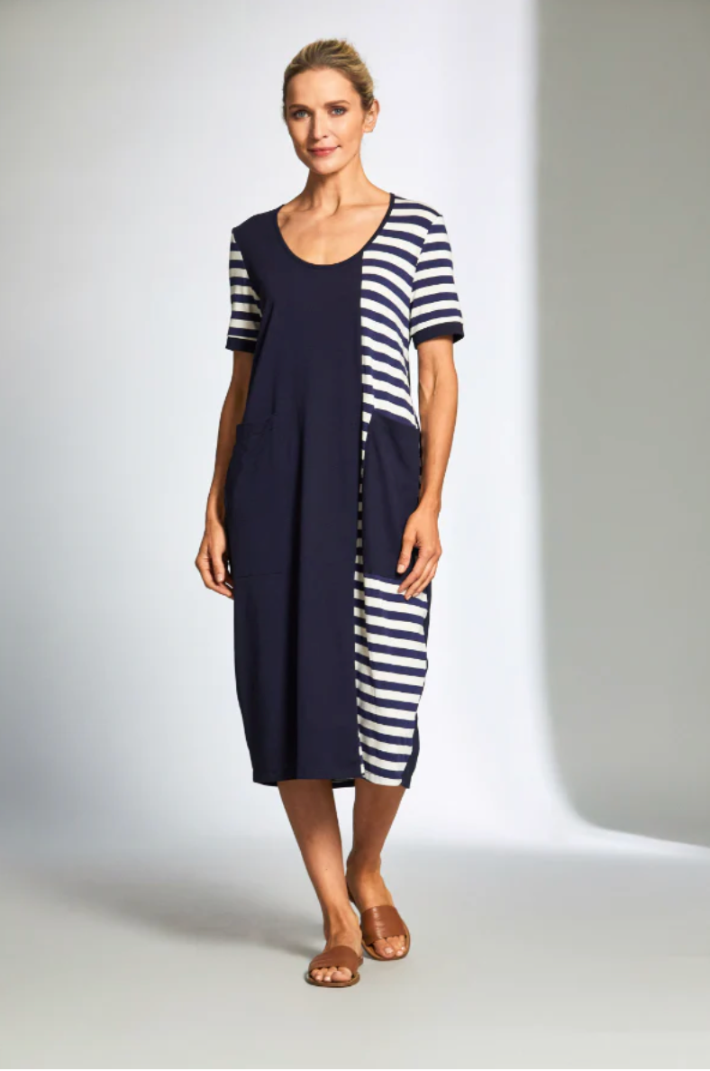 Peruzzi Stripe Panel Dress Navy & White