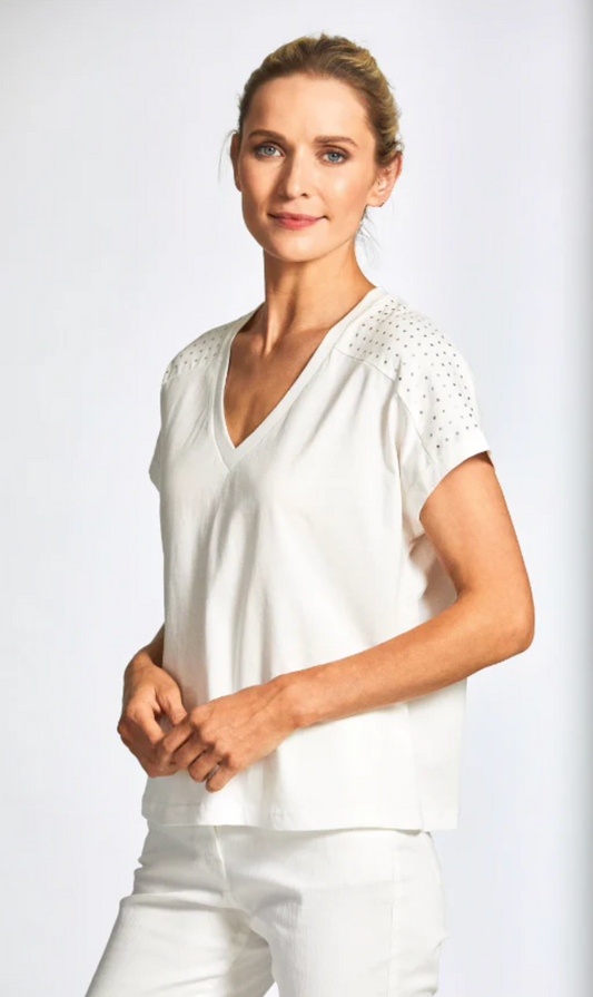 WHITE METALIC DOT T SHIRT