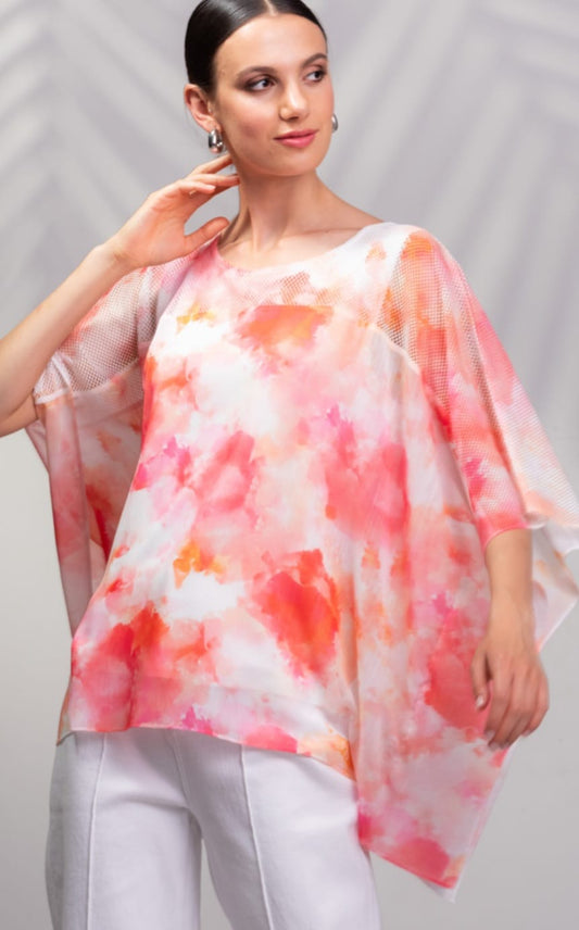 Orange and Pink Abstract Print Batwing Top