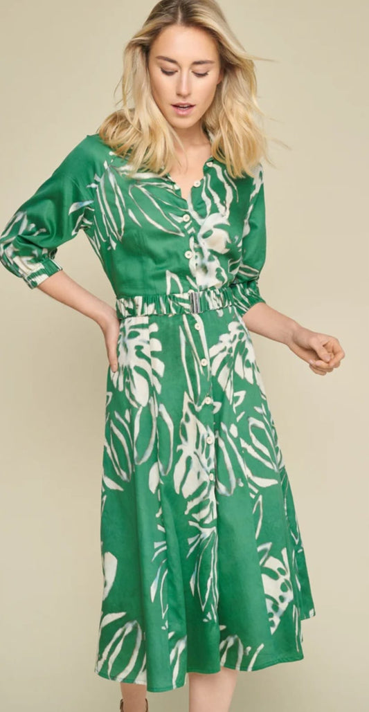 Marie Mero Cotton green print dress