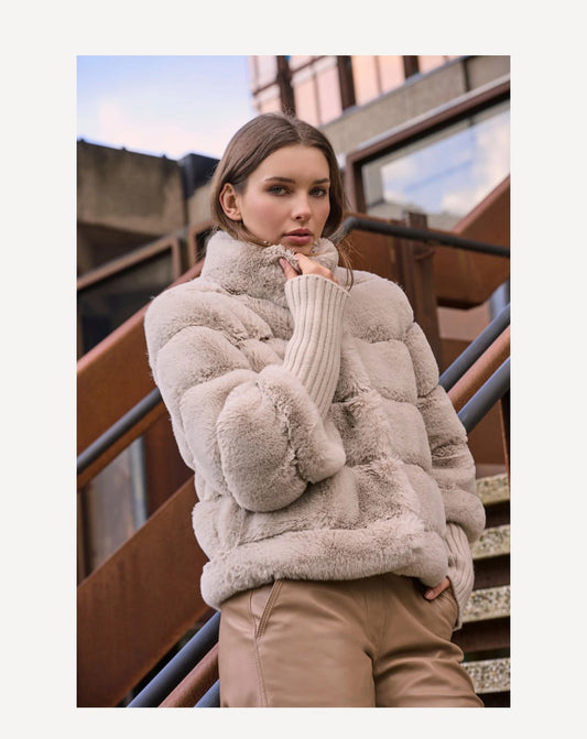 Yaya faux fur jacket with jumper sleeve
