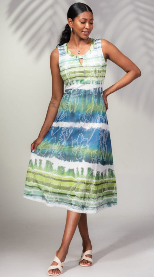 Alison Sheri Blue and Green Abstract Dress