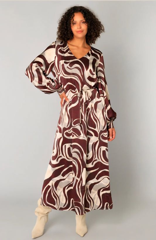 Yest swirl merlot and cream satin dress